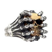 Yellow Gold Spider Skull Sterling Silver Ring