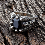 Sterling Silver Black Onyx Gothic Claw Rings-Bikerringshop