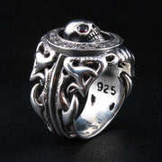 tribal skull gothic ring with red eyes