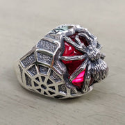 Red Stone Spider Web Sterling Silver Gothic Ring